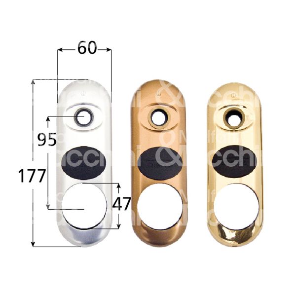 Atra 27dcr placca foro maniglia piÙ protettore cromo satinato interasse 95 mm 60 x 177 Ø 47