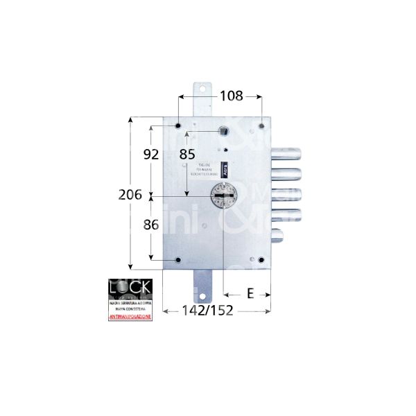Atra ser71111de serratura doppia mappa per blindata triplice e 73 dx 4 catenacci piÙ scrocco int. cat. 28 sporg. 3,5