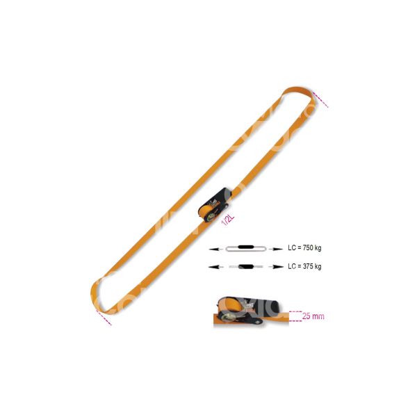 Beta 081880350 cinghia a cricchetto art. 081880350 poliestere alta tenacita' colore arancione l mt 5 - h mm 25 tensione ancoraggio kg 750 attacco anello uni en 12195-2