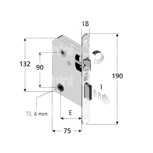 Bonaiti serrature 4824105083 serratura per bagno bordo tondo e 50 int. man. 90 scrocco piÙ catenaccio cromo satinato