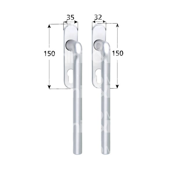 Brialma 402000532 coppia maniglioni art. 18200 alluminio argento foro yale sezione tonda interasse mm 69 fissaggio mm 80