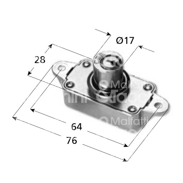 Cas 423/c-ni serratura per anta aste rotanti Ø 17 lunghezza mm 20 ambidestra chiave piatta kd rotazione 90° 1 estrazione nichelato