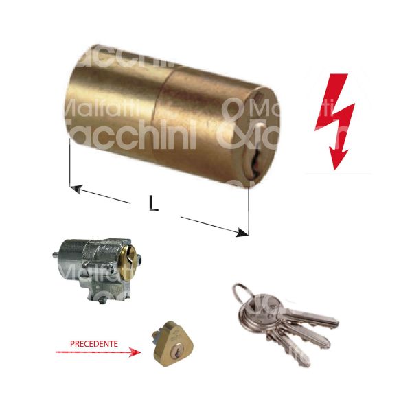 Cisa 02145000 cilindro per serratura elettrica 50 mm Ø 25 chiave piatta profilo dx cifratura kd ottone satinato