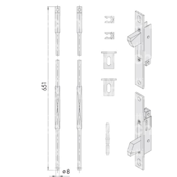 Cisa 06443000 kit deviatori con aste zincata misura mm 651 Ø 8 accessori compresi