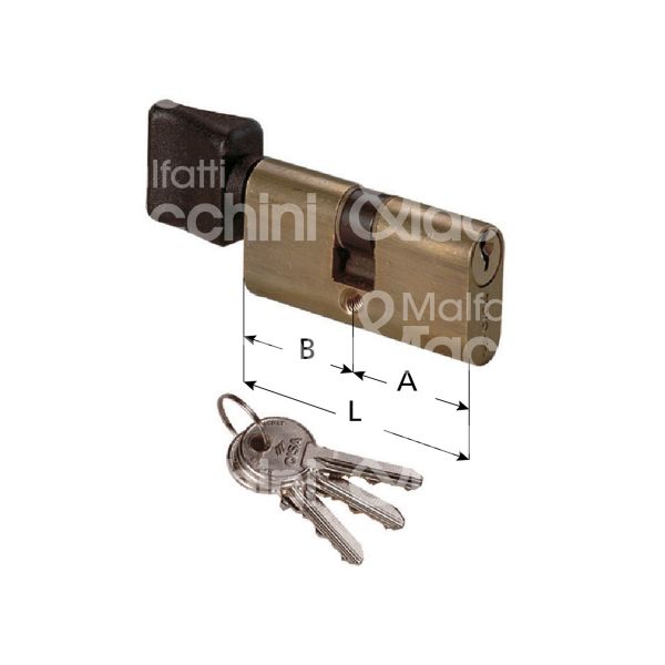 Cisa 08230020 cilindro ovale con pomolo 28 x 28 = 55 mm chiave piatta profilo dx cifratura kd ottone satinato