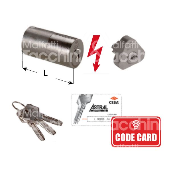 Cisa 0a149000pp cilindro per serratura elettrica astral sigillo 50 mm Ø 25 chiave riservata m&t profilo w 41 cifratura kd nichel satinato