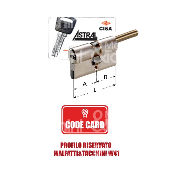 Cisa 0a3s7120pp cil.sag. codolo rasabile astral sigillo frizionato 40 x 30 = 70 mm chiave riservata m&t profilo w 41 cifratura kd cromo satinato