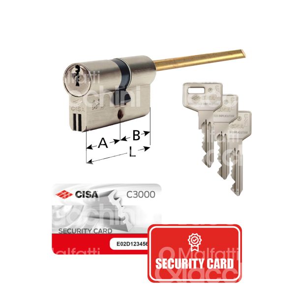 Cisa 0n3s7070n1 cilindro sagomato chiave/chiave c3000 30 x 30 = 60 mm chiave protetta m&t profilo c3000 t19 cifratura kd nichel satinato