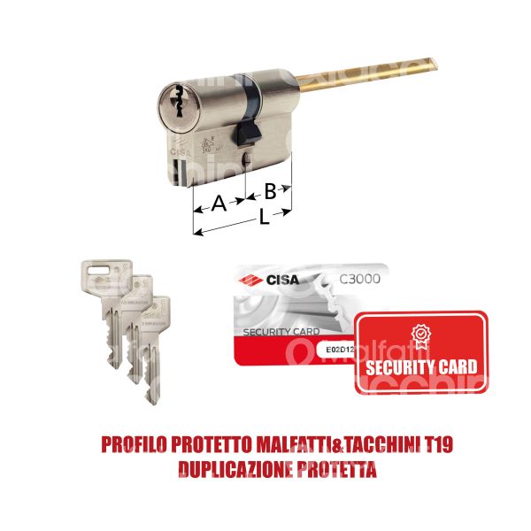 Cisa 0n3s7070n1 cilindro sagomato chiave/chiave c3000 30 x 30 = 60 mm chiave protetta m&t profilo c3000 t19 cifratura kd nichel satinato