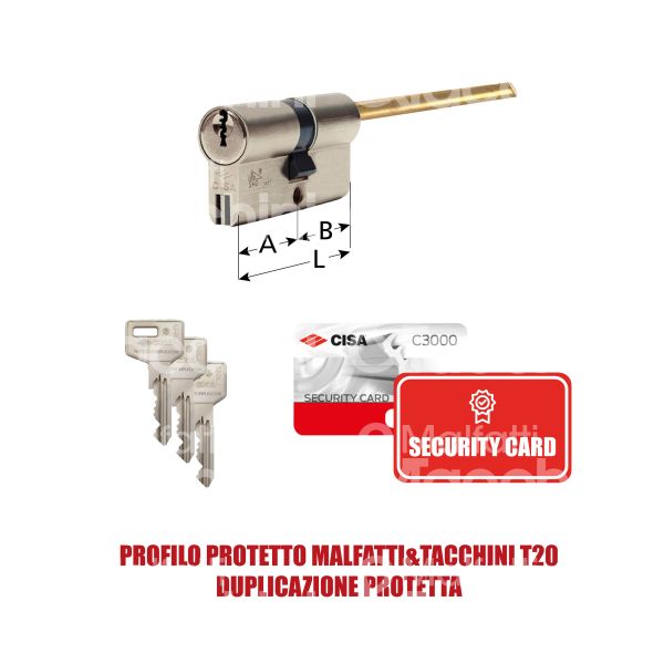 Cisa 0n3s7810n2 cilindro sagomato codolo rasabile c3000 35 x 30 = 65 mm chiave protetta m&t profilo c3000 t20 cifratura kd nichel satinato