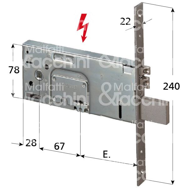 Cisa 17352100 elettroserratura per fasce laterale e 100 ambidestra foro doppia mappa 4 mandate frontale 22 x 240