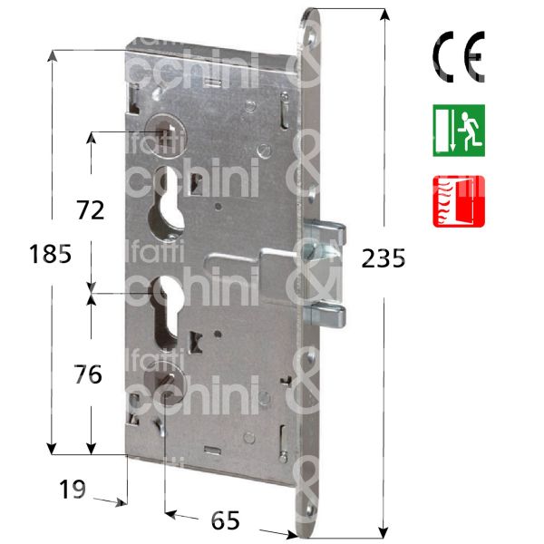 Cisa 43130650 serratura meccanica laterale per maniglioni antipanico quadro entrata 65 int. man. 72