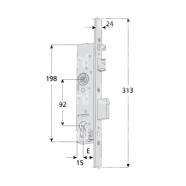 Cisa 43225300 serratura per porta antipanico anta primaria laterale funzione a/d entrata 30 quadro 8 int. man. 92 2 mandate frontale 313 x 24 - quadro dim. cassa 198 x 45