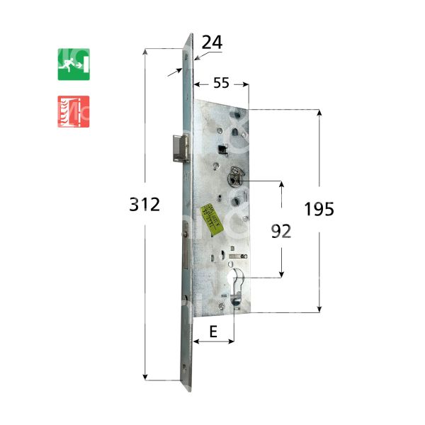Cisa 43660400 serratura antipanico per montante anta primaria laterale funzione b entrata 40 quadro 9 int. man. 92 1 mandate frontale quadro 24 x 312 dim. cassa 55 x 195