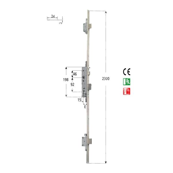 Cisa 43725350 multipunto per antipanico sikurexit funzione a/d e 35 frontale piatto 24 x 3 inox int. man. 92