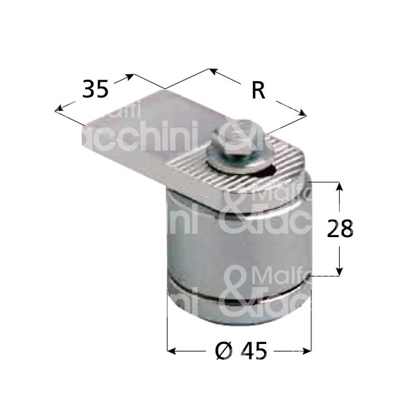 Comunello 86p cardine piccolo superiore con piastra e cuscinetto art. 86p acciaio zincato regolabile si Ø mm 45 l mm 70 x h mm 35 portata 200 kg