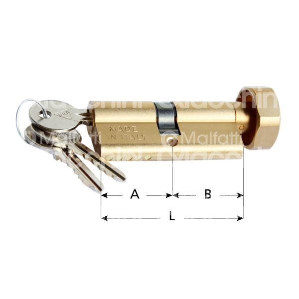 Cortellezzi 11790s cilindro sagomato con pomolo 40 x 50 = 90 mm chiave piatta cifratura kd ottone satinato