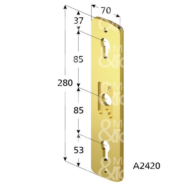 Disec a2420cs placca foro maniglia piÙ cilindro cromo satinato interasse 85 mm 70 x 280