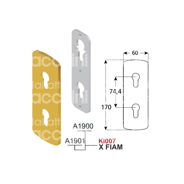 Disec ki007pbr placca foro doppio cilindro alluminio bronzato interasse 74,4 mm 60 x 170