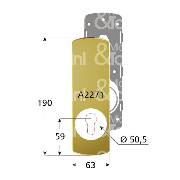 Disec ki2271pcl placca foro protettore cromo lucido mm 63 x 190 Ø 50,5