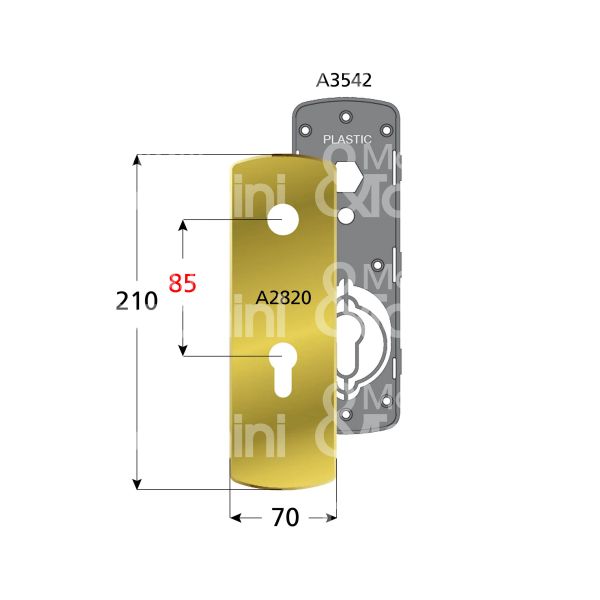 Disec ki2820pbr placca foro maniglia piÙ cilindro alluminio bronzato interasse 85 mm 70 x 210