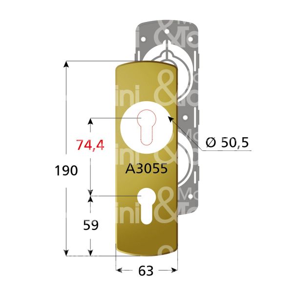 Disec ki3055br placca foro protettore piÙ cilindro alluminio bronzato interasse 74,4 mm 63 x 190 Ø 50,5