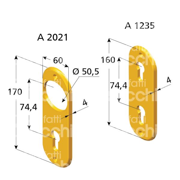 Disec kt085cr placca foro coppia interna/esterna cromo lucido interasse 74,4 mm 60 x 170 Ø 50,5