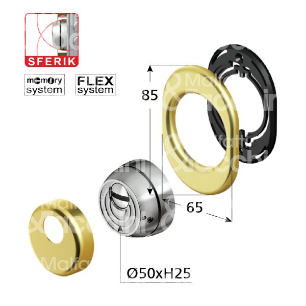 Disec rws68br protettore incasso interasse fori mm 31 misura Ø 50 profondita' mm 25 bronzato