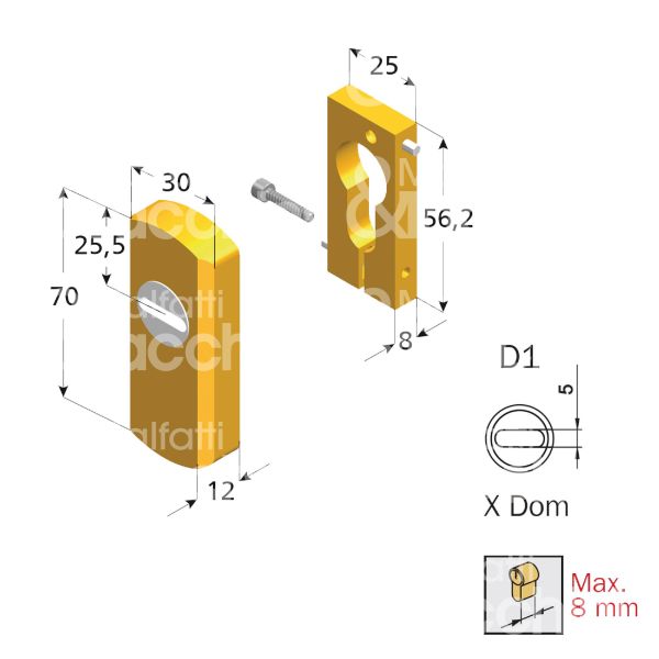 Disec sg10d1ol protettore per serramenti misura 30 x 70 profondita' mm 12 ottone lucido