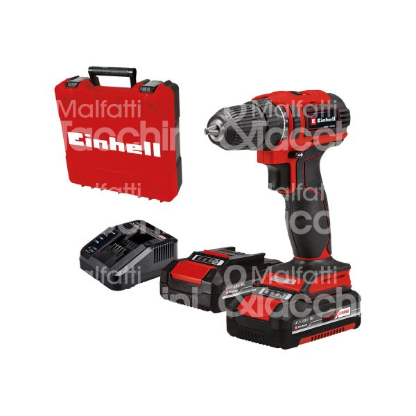 Einhell 4513995 trapano a batteria in valigetta te-cd 18/40 gamma x-change potenza 18 v batteria 2 x 2 ah serraggio autoserrante peso con batteria kg 1,2