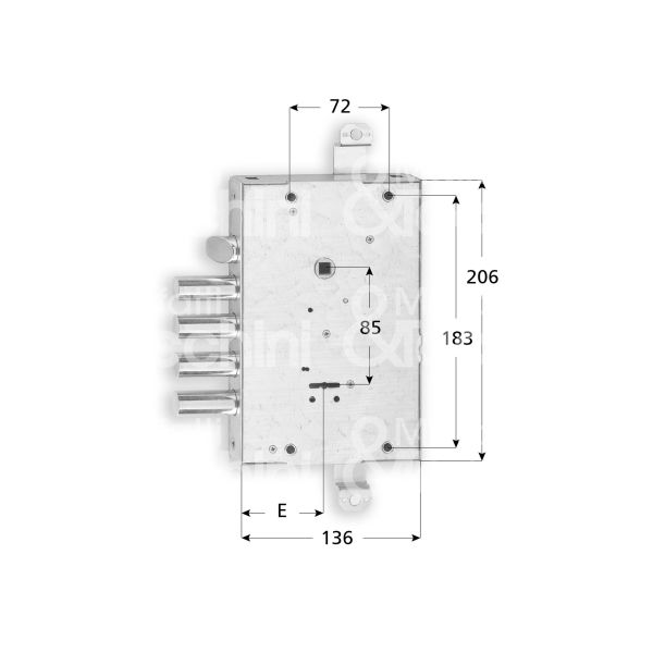 Fiam 60803280f1 serratura doppia mappa per blindata triplice e 63 ambidestra 4 catenacci piÙ scrocco int. cat. 28 sporg. 3,5
