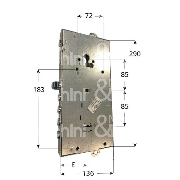 Fiam 6080328l0f1 serratura doppia mappa per blindata triplice e 63 ambidestra 4 catenacci piÙ scrocco e limitatore d'apertura int. cat. 28 sporg. 3,5