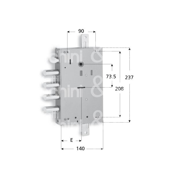 Fiam 8080500 serratura doppia mappa per blindata triplice e 68 ambidestra 4 catenacci piÙ scrocco int. cat. 38 sporg. 5