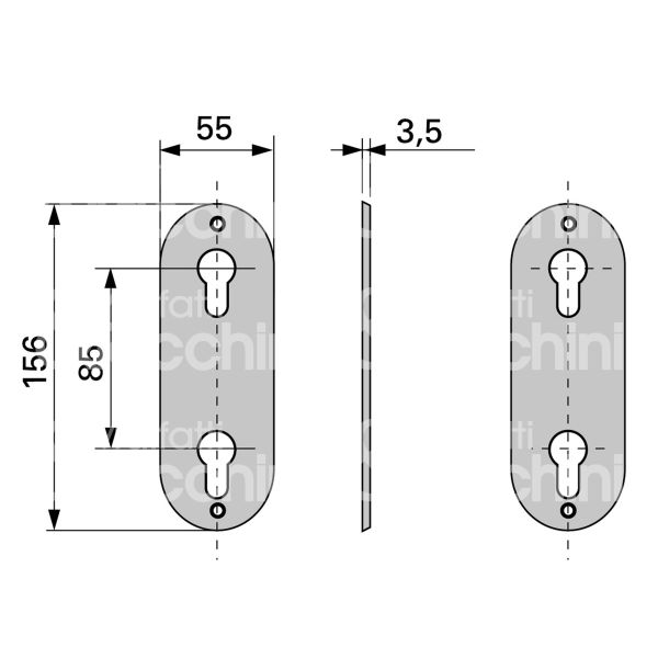 Fiam 98015868 placca foro doppio cilindro ottone lucido interasse 85 mm 55 x 156