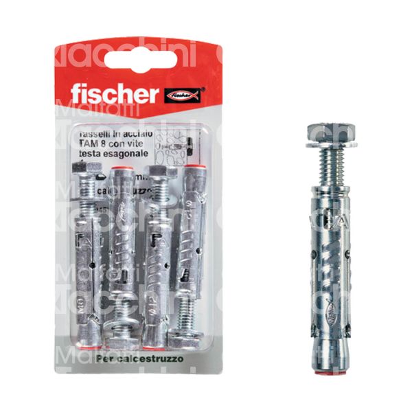 Fischer 504572 tassello metallo fissaggio pesante ta-m 8 t.e.k confezione pz 4 impronta esagono mm 13 Ø foro mm 12 l mm 56 passo m 8 utilizzo 1 calcestruzzo utilizzo 2 mattone pieno