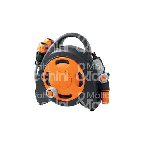 G.f. 5606 mini carrello avvolgitubo aquabag art. gf80005606 plastica finitura nero-arancio capacità tubo 3/4 pollici 10 mt kit tubo, raccordo, lancia, presa