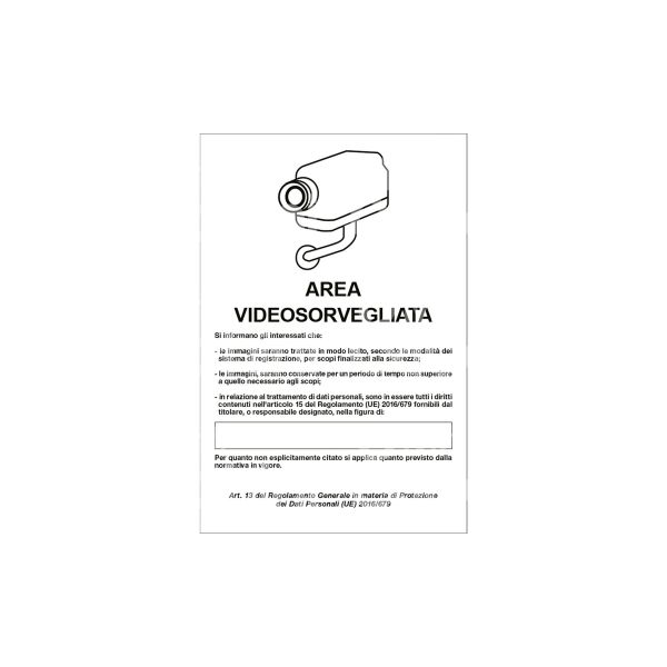 M&t cartelli 33328 cartello segnaletico videosorveglianza alluminio colore bianco l mm 200 h mm 300 p mm 0,5