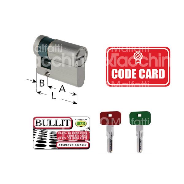 Ibfm 2309cska1 mezzo cilindro sagomato 25 x 10 = 35 mm chiave punzonata cifratura ka 1 cromo satinato