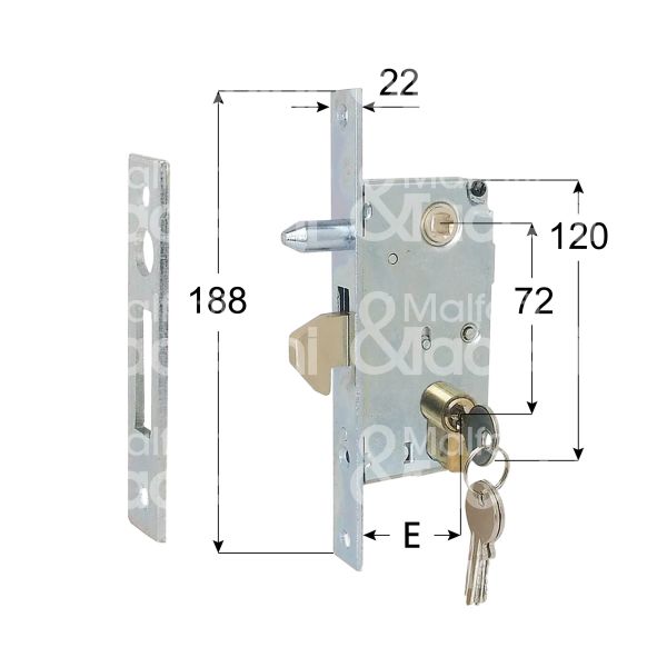 Ibfm 447/s serratura infilare a gancio sporgente e 30 ambidestra per cancello zincato foro sagomato