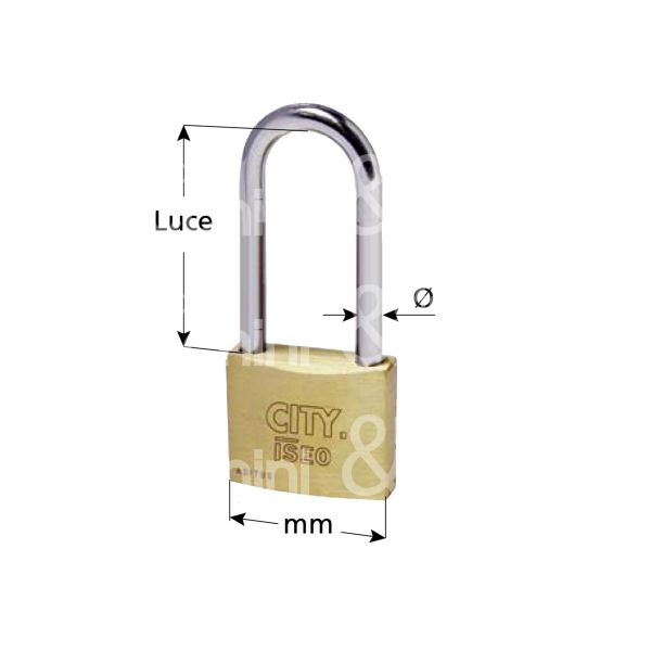 Iseo 00025257ka lucchetto ad arco lungo city mm 25 chiave piatta cifratura ka