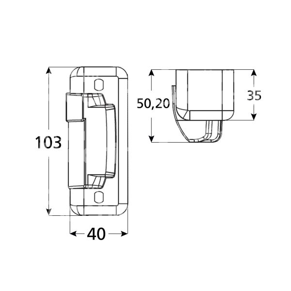Iseo 050153 bocchetta per serie 52n* misura mm 103 x 40 ambidestra
