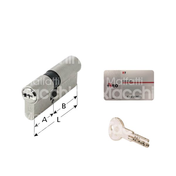 Iseo 504200300 cilindro sagomato chiave/chiave r7 40 x 60 = 100 mm chiave punzonata profilo r7 cifratura kd nichelato