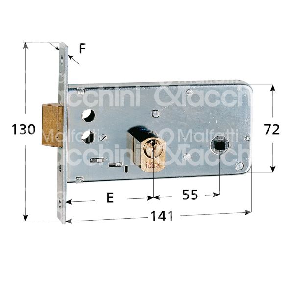 Iseo 725600 serratura infilare per fasce 1 mandate cilindro tondo Ø 26 60 laterale scrocco con mandata
