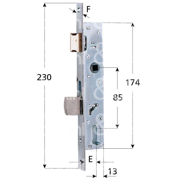 Iseo 7542010 serratura per montanti laterale scrocco piÙ catenaccio a caduta e 20 foro ovale ambidestra 1 mandate
