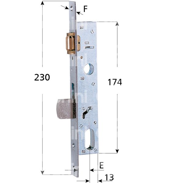 Iseo 756201 serratura per montanti laterale rullo piÙ catenaccio a caduta e 20 foro ovale ambidestra 1 mandate