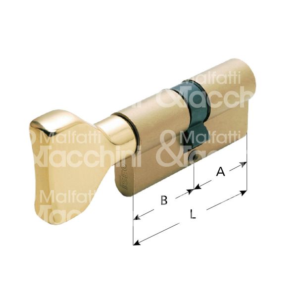 Iseo 825928337 cilindro sagomato con pomolo 33 x 28 = 61 mm chiave piatta profilo f5 cifratura kd ottone satinato
