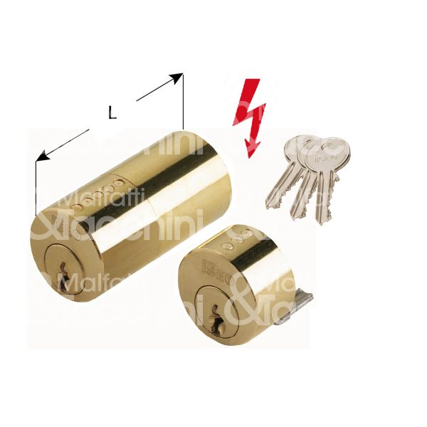 Iseo 854507 cilindro per serratura elettrica 5 = 50 mm Ø 26 chiave piatta profilo f5 cifratura kd ottone lucido
