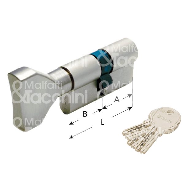 Iseo 885928289 cilindro sagomato con pomolo r6 28 x 28 = 56 mm chiave punzonata cifratura kd cromo satinato