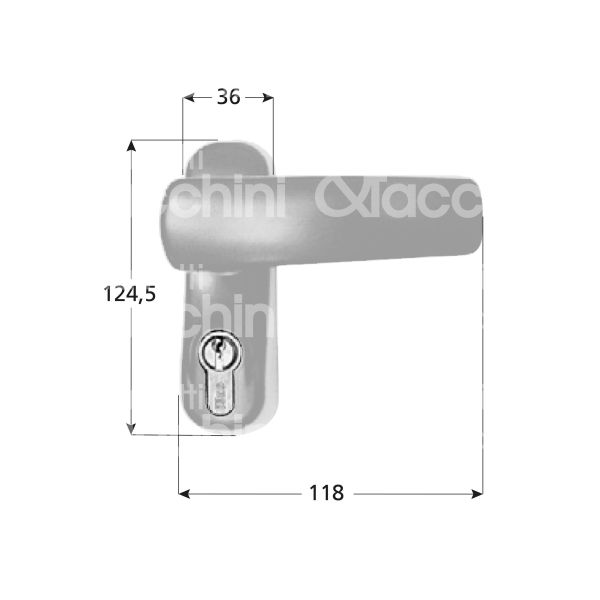 Iseo 9402100r maniglia comando esterno per maniglioni antipanico mm 124,5 int. man. 54 endurance