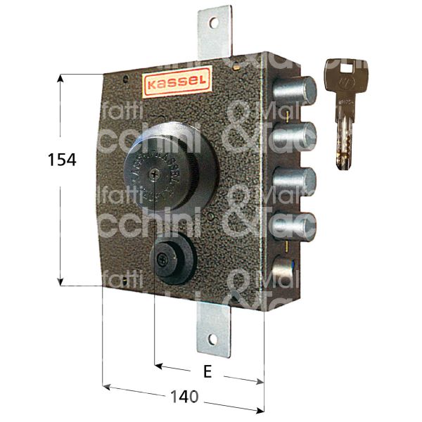 Kassel 2151 serratura applicare punzonato Ø 35 laterale e 65 4 catenacci piÙ scrocco int. fiss. 90 x 140